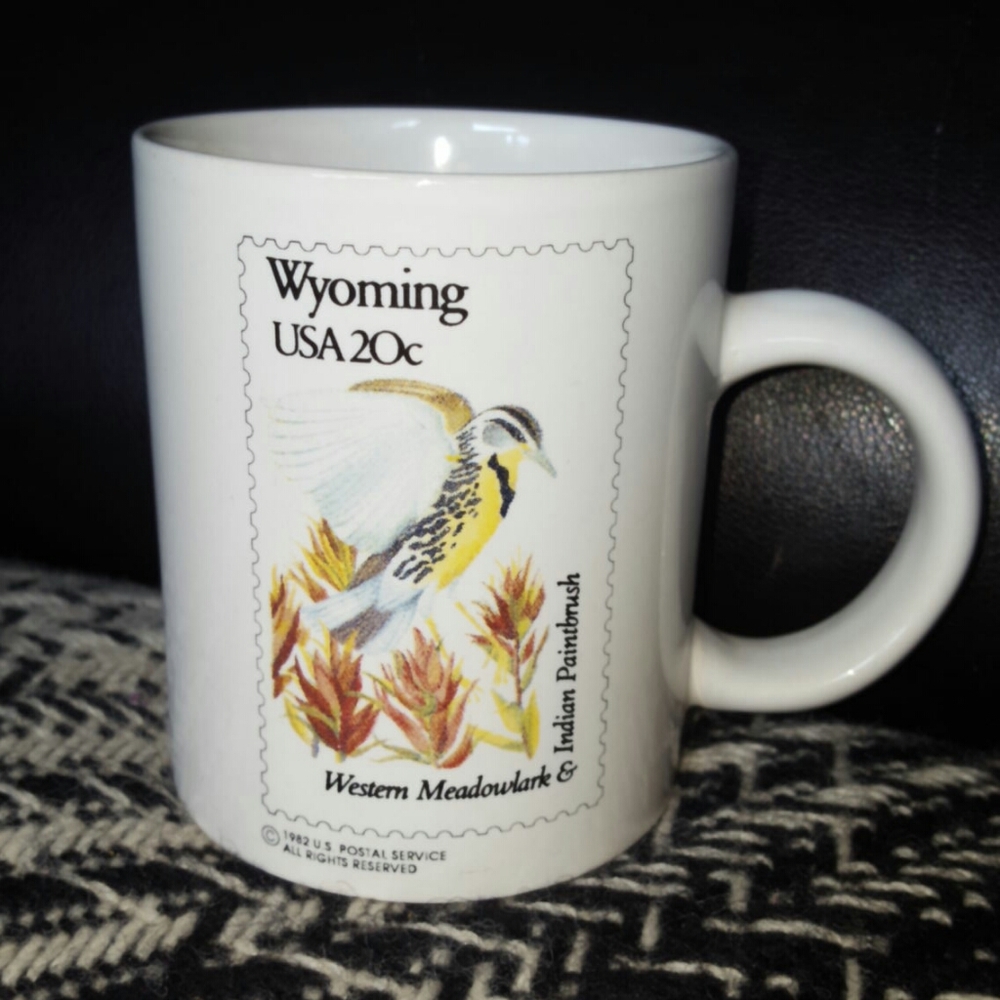 Vintage 1982 Commemorative Wyoming Stamp Mug